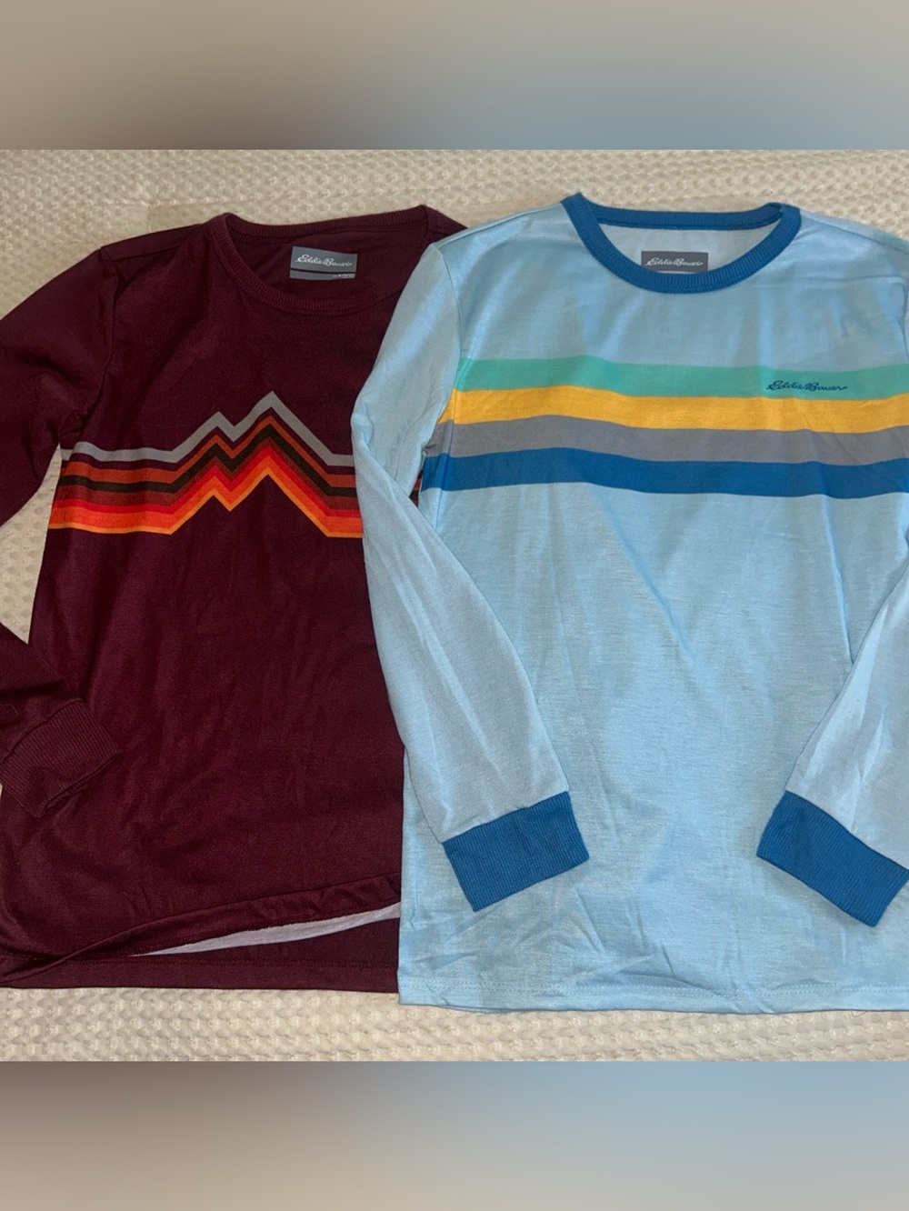 2 Eddie Bauer Kids Boys  Long-Sleeve Stripe Tee - Light Blue Sz Medium 10/12